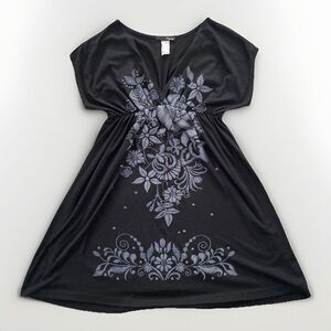 Espresso Mini Babydoll Dress Size M Black With Floral Boho Bohemian Flowers